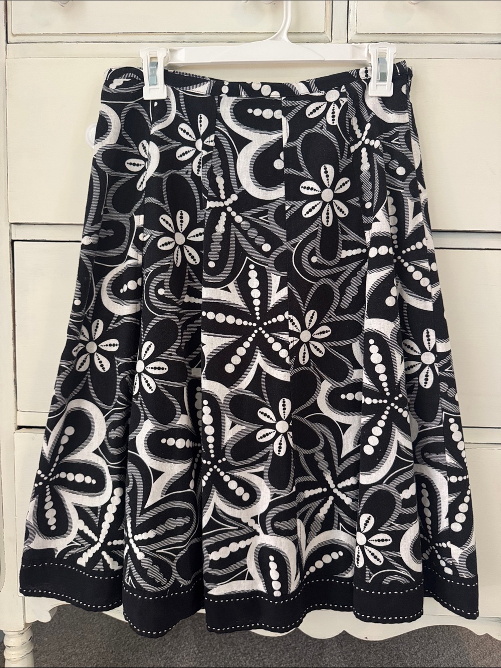 Carole Little Black and White Floral Circle Skirt